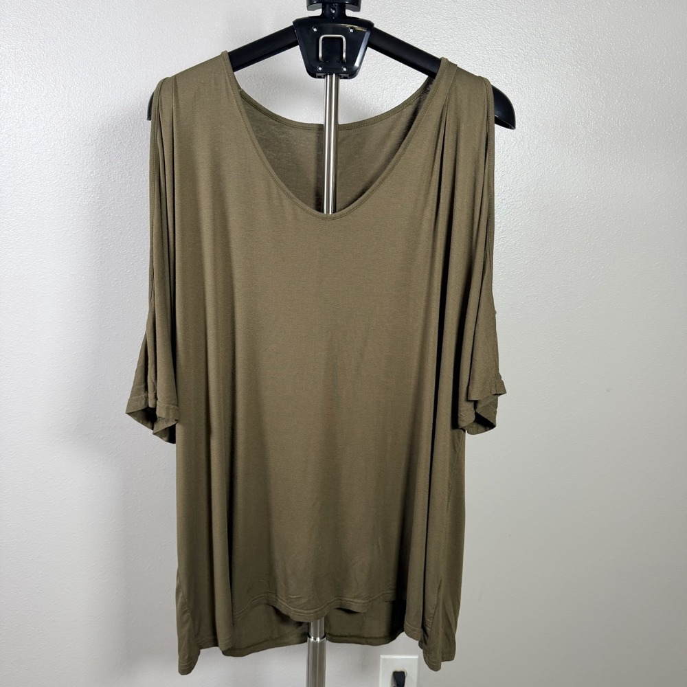 Allegrace Top Womens 4X Green Cold Shoulder Plunge V Neck 3/4 Sleeve Summer